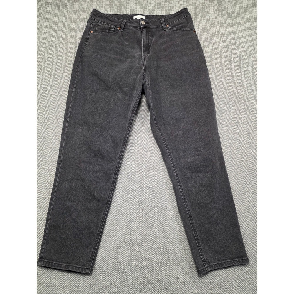 HM Womens High Waisted Mom Jeans Black Straight Leg Size‎ 14 Faded Denim